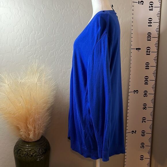 Faded Glory blue button front long sleeve V-neck cardigan light weight plus size - Picture 5 of 12